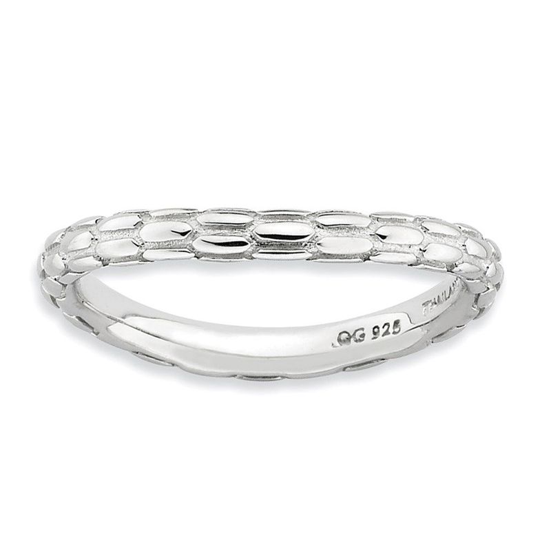 Sterling Silver Stackable Expressions Polished Rhodium-plate Wave Ring_voghion.com
