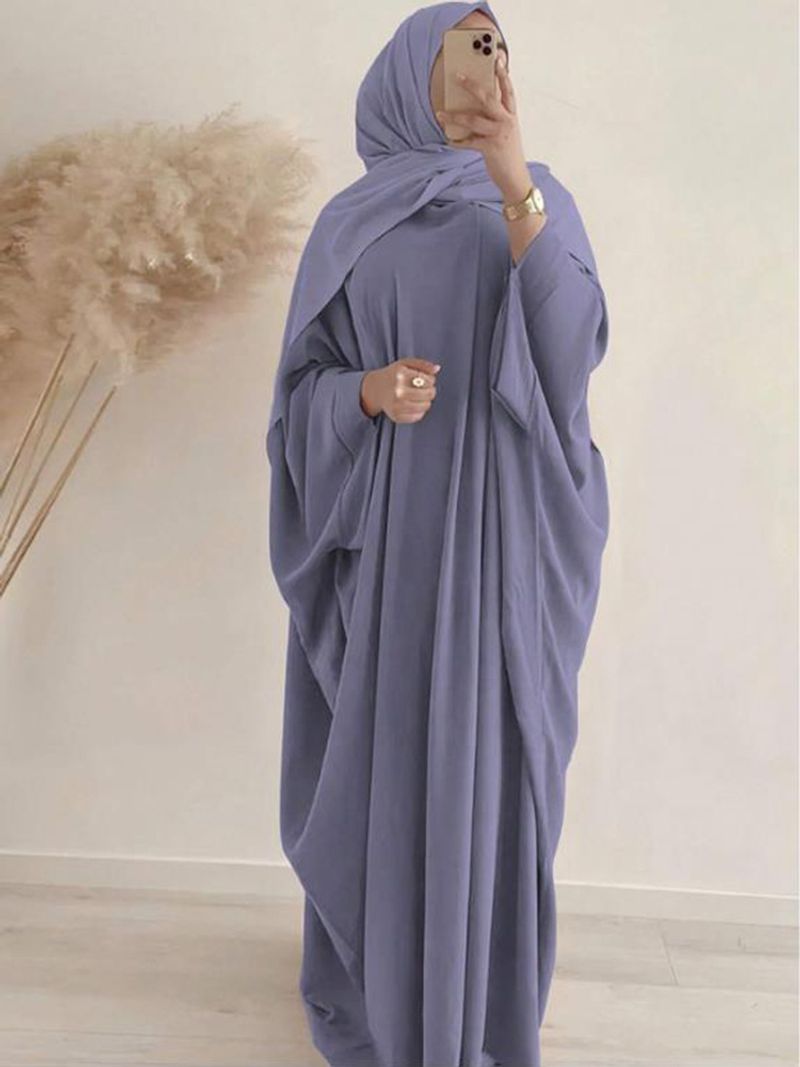 Women's Clothing Muslim Solid Color Loose Temperament Long Sleeved Dress Comfortable Simple Pullover Hooded Robe_voghion.com
