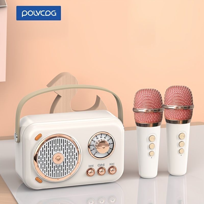 Portable KTV Speaker With Microphone Set; Retro BT Speaker With Home Karaoke Machine; Portable Handheld Karaoke Mics Speaker Machine For Kids And Ad_voghion.com