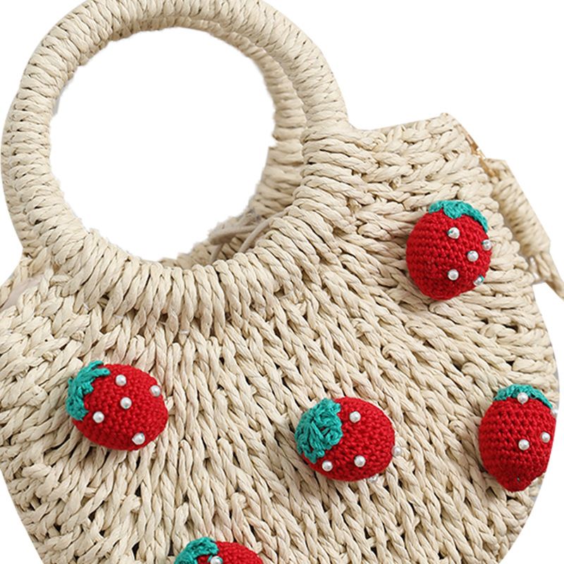Graziosa borsa a tracolla in paglia intrecciata a forma di fragola per donna Piccola borsa intrecciata a mano con ciliegie fresche Borsa a cestino in rattan tenuta a mano_voghion.com