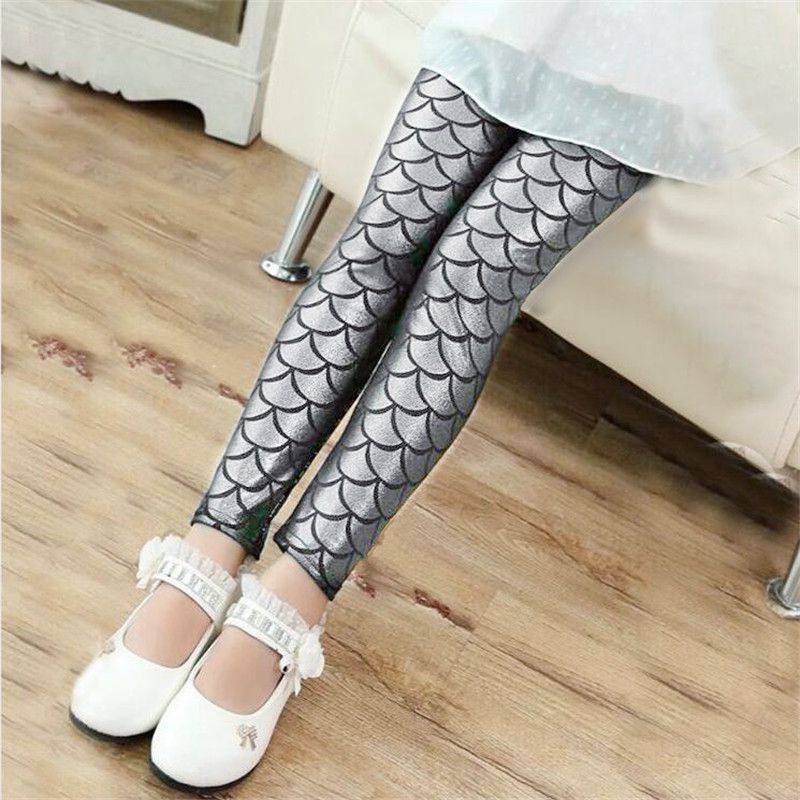 XUANMU Spring Autumn Girls Leggings Mermaid Leggings Girls Pants Kids Girl Colorful Shiny Scale Pants Slim Trousers Childrens Leggings XB002_voghion.com