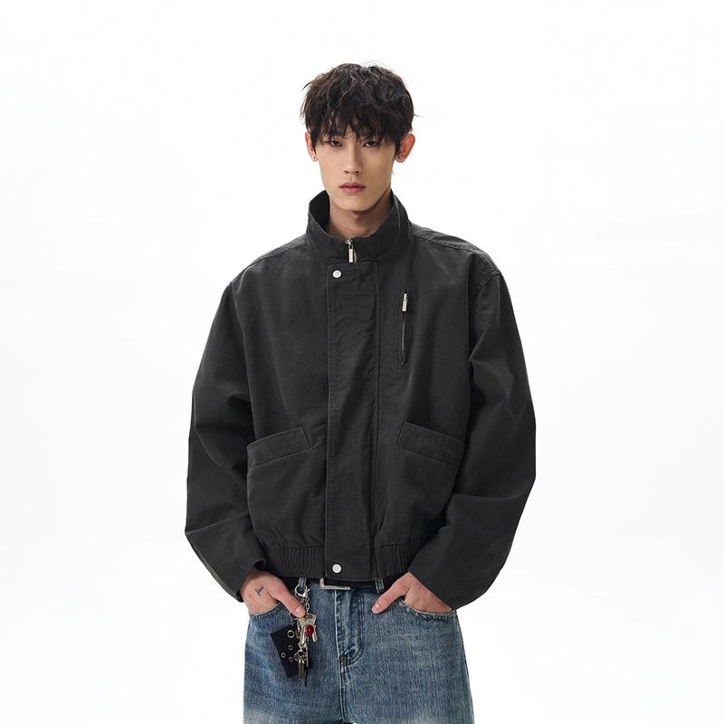Veste aviateur vintage pour homme, manteau aviateur décontracté en coton, veste courte rétro ample, col montant, vêtement de travail pour le printemps et l'automne_voghion.com
