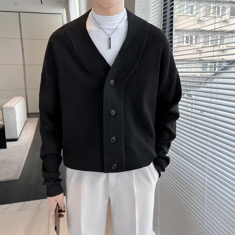 Abbigliamento maschile semplice ed elegante cardigan giovanile maglione lavorato a maglia da uomo autunno e inverno stile retrò casual tutto abbinato maglione giacca_voghion.com