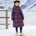 Girls' down cotton thickened and warm, long length jacket, stylish, medium to large size, waist cinched, children's 2024_voghion.com
