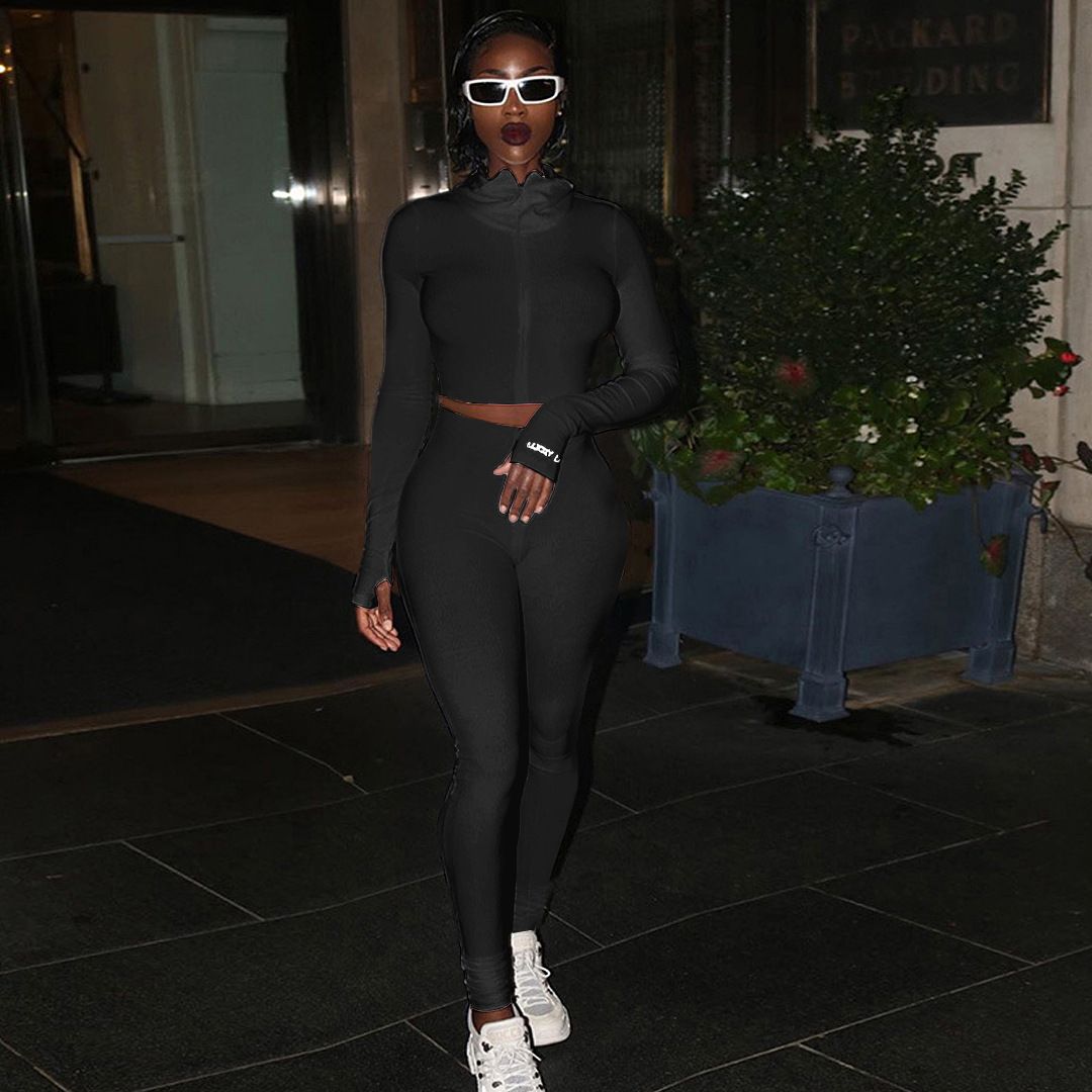Höghalsad helärmad jumpsuit för kvinnor för kvinnor fitness slim-fit dragkedja_voghion.com
