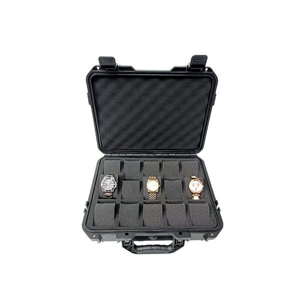 15 Slot Watch Box Travel Case, Resistant Waterproof Watch Carry Case, Watches vu verschiddene Gréissten an engem Padlockable Display Perfekt fir Reesen_voghion.com