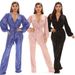 Women's sequined deep V-neck long-sleeved jumpsuit _voghion.com