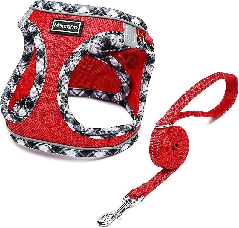 SQCLV Soft Mesh Dog Harness And Leash Set, No-Chock Step-in Reflective Breathable Lightweight Easy Walk Escape Proof Vest Harnesses With Safety Buckle_voghion.com
