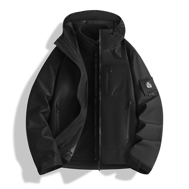 Veste 3 en 1 à capuche détachable pour hommes et femmes - Coupe-vent, imperméable, doublée polaire, idéale pour la randonnée en extérieur avec couche intérieure amovible._voghion.com