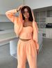 "Women's Zip-Up Hoodie & Wide-Leg Pants Set - Cotton-Polyester Blend Lounge Wear With Adjustable Drawstrings (Pink/Coffee/Orange/Light Gray/Cyan)_voghion.com