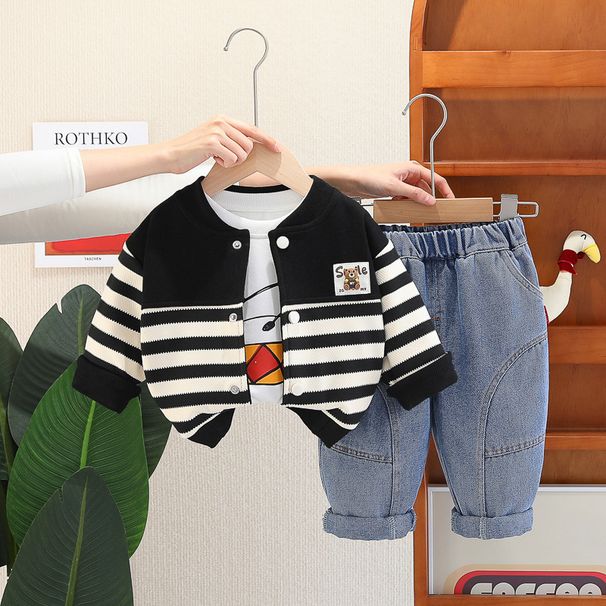 and Autumn Coat Button Little Bear 2025 Children's Spring New Cartoon Jacket 3-Piece Set_voghion.com