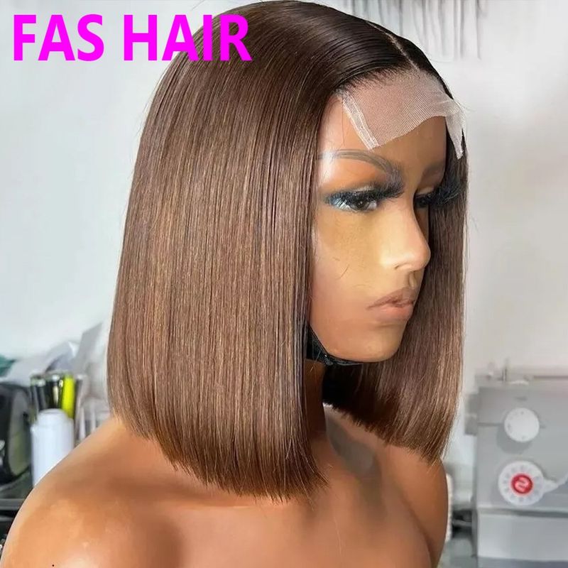 Kastanienbraune Bob-Perücke aus Echthaar – glatte Lace-Front-Perücke mit natürlichem Aussehen und bequemer Passform_voghion.com