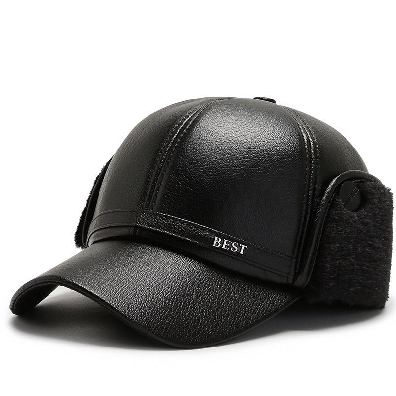 Men's hats Middle-aged and elderly people keep warm in winter thickened baseball outdoor cap earmuff plus velvet big earmuff hat small logo hat_voghion.com