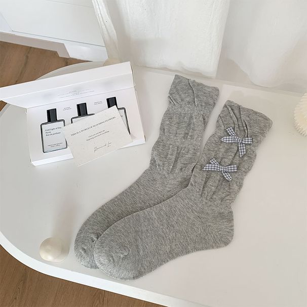 Cute Wrinkled Girls Bubble Mouth Lace Women's Spring And Summer Thin Sweet Blue Bow JK Short Socks_voghion.com