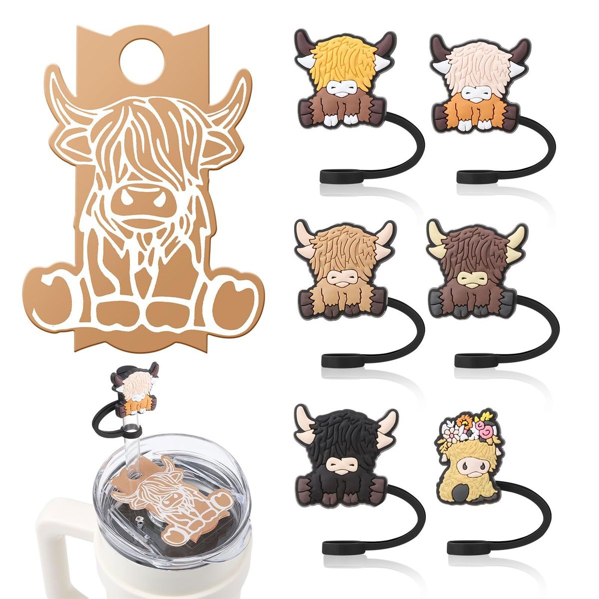 Nowy akrylowy wzór krowy szkockiej marki słomkowy kapelusz dekoracyjny Stanley 2. generacji Ice Cup Cover_voghion.com