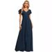 Chiffon Bridesmaid Dress With Split V-neck High Waisted A-line Ballroom Dress_voghion.com