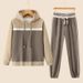 Trendy Hooded Lounge Set For Teens – Soft Cotton-Polyester Mix, Color-Block Design (M-4XL, 4 Elegant Shades)_voghion.com