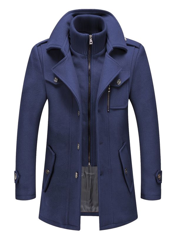 Herren-Trenchcoat aus Fleece-Mischgewebe mit abnehmbarem Stehkragen, einreihiger Mantel mit Reißverschlusstaschen – lässiger Herbst-/Wintermantel_voghion.com