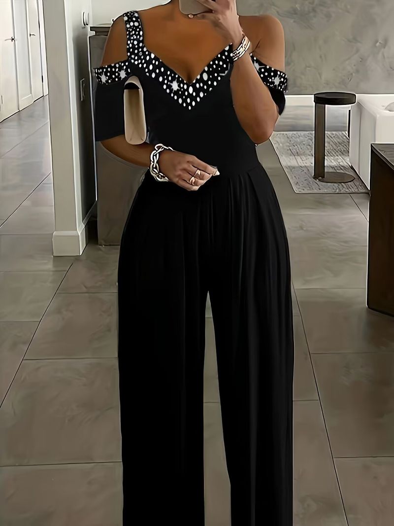 Damenbekleidung Jumpsuit mit weitem Bein und Bund Jumpsuit bedrucktes Kleid_voghion.com