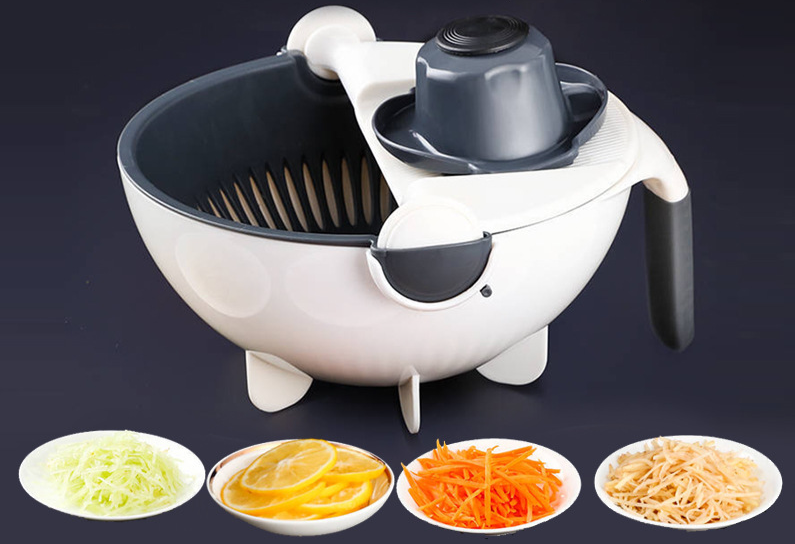 Household Vegetable Cutter With Draining Basket, Shredding And Slicing Tool, Multi-Functional Kitchen Hand Guard Grater_voghion.com