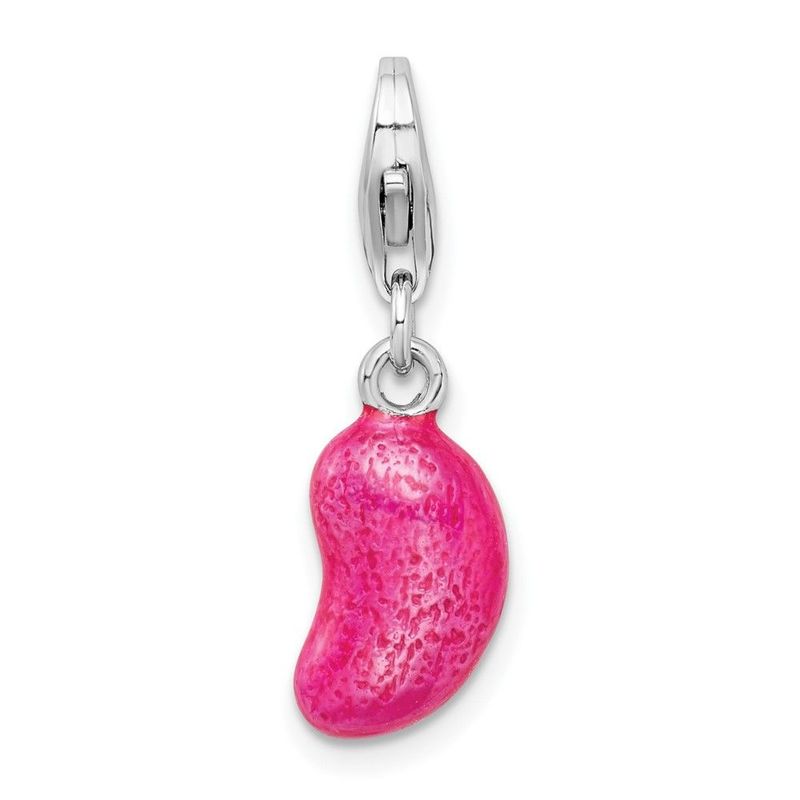 Amore La Vita Sterling Silver Rhodium-plated Polished 3-D Enameled Pink Jelly Bean Charm With Fancy Lobster Clasp_voghion.com