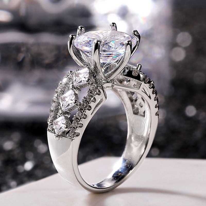 Cao Shi's New Luxury High Quality Zircon Women's with Hollow Square Diamond Engagement Ring_voghion.com
