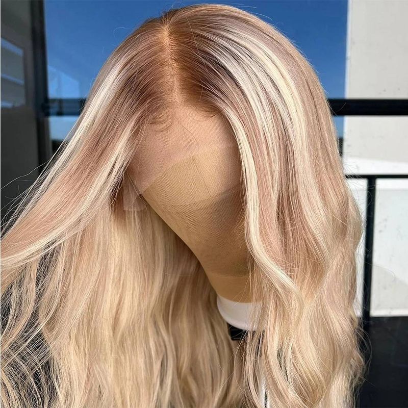 Hellblonde Highlights Lace Frontal Perücken für Frauen 13x4 Lace Frontal Perücke Loose Wave Perücke_voghion.com