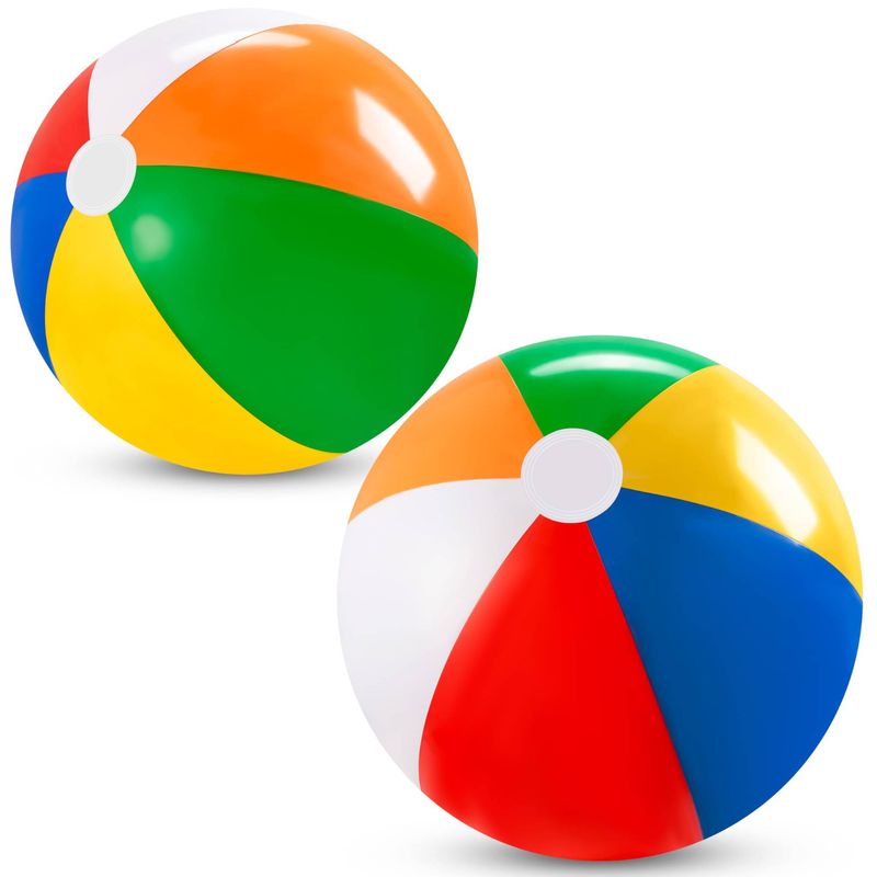 Pacote com 2 bolas de praia de 34 cm de diâmetro - brinquedos para piscina, bolas de praia infláveis grandes, jogos aquáticos para piscina, bolas de praia clássicas com cores do arco-íris_voghion.com