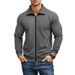 Herren-Waffelstrickjacke mit Reißverschluss – Slim Fit Stehkragen Freizeitmantel (Weiß/Anthrazit/Hellgrau/Schwarz/Khaki/Marineblau, S-XXXL)_voghion.com