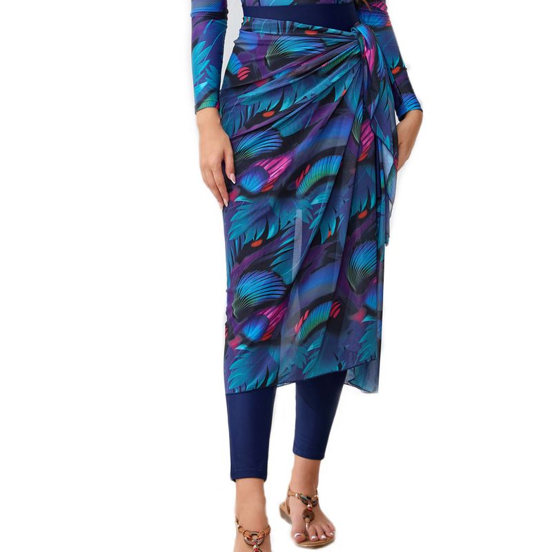 Muslim Swimwear 3 Piece Muslim Swimsuit Printed Conservative Beach Swimsuit + Chest Pad + Apron Scarf Separate_voghion.com