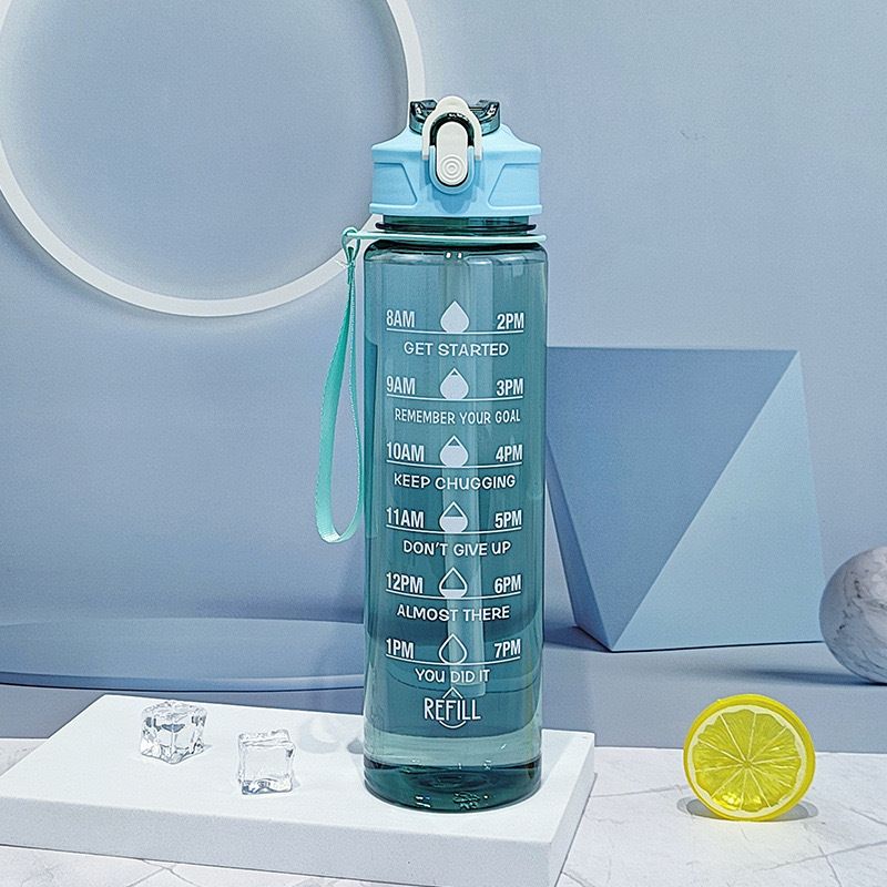 New transparent sports water cup with straw high temperature resistant plastic cup handle_voghion.com