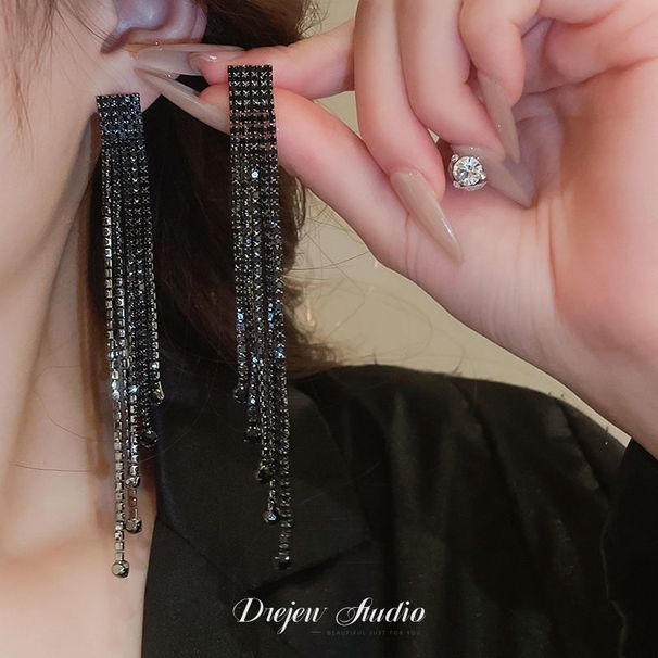 Orecchini lunghi, freschi e dolci, di alta qualità, di lusso, con perle di cristallo e diamanti intarsiati in argento per donna_voghion.com