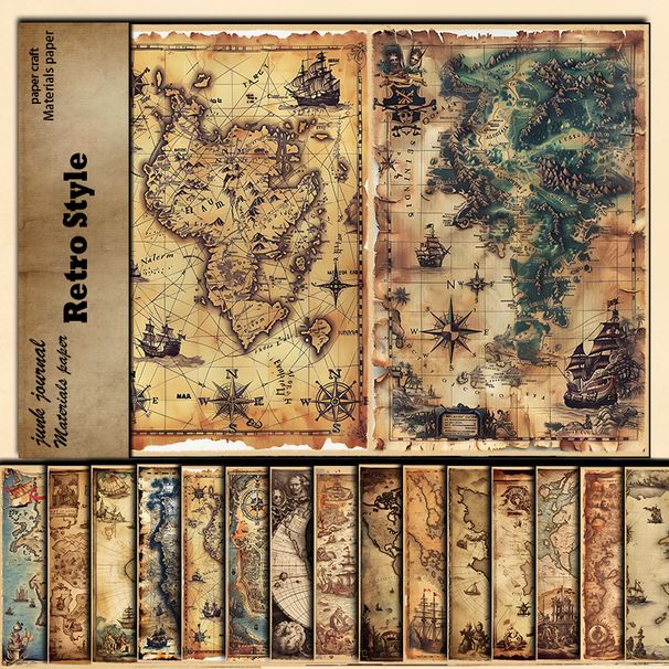 Stationery Sticker Retro Map 15 Sheets Of Material Paper To Make Old Navigation Map Folding Paper_voghion.com