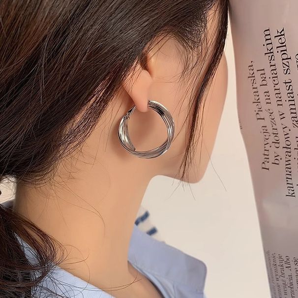 Women's Earrings silver needle retro metal earrings for women niche design high-end Hong Kong style twisted earrings versatile earrings_voghion.com