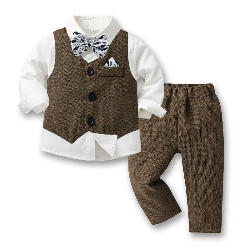 kid's clothing Lapel long sleeve cotton cardigan children's gentleman vest children's trousers vintage three-piece set_voghion.com