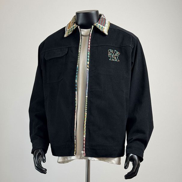 Giacca da lavoro con colletto ribaltabile in stile etnico color blocking per uomo in primavera, giacca patchwork versatile, top casual alla moda_voghion.com