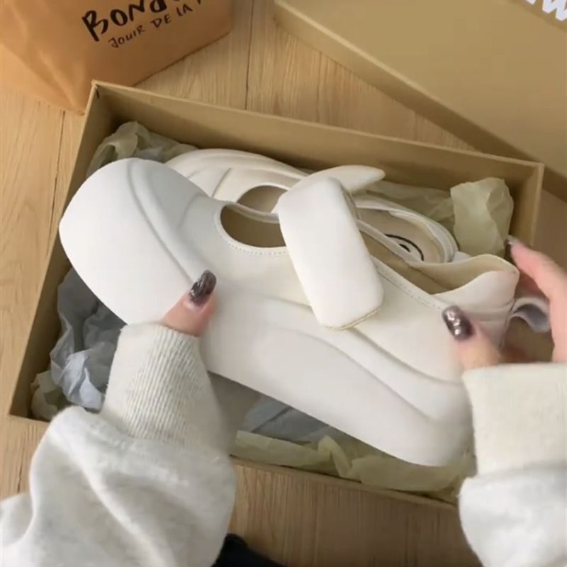 RenMou Thick Soled Mary Jane Shoes For Women 2024 New Summer Big Head Versatile White Shoes, Single Shoe Sports Sandals Exclusive Supply_voghion.com