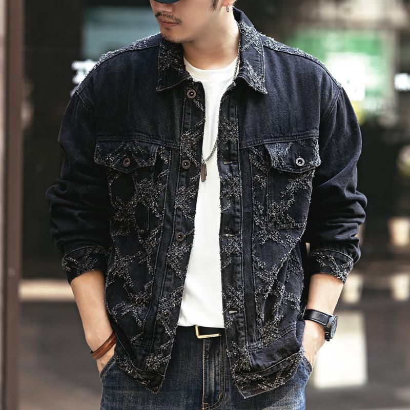 High End Heavy-duty Jacquard Denim For Men, Spring Autumn New Styles, Loose Plus Size, Trendy And Cool Tough Guy Hunting_voghion.com