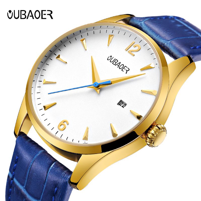OUBAOER 2018   hot sell Custom Logo man quartz watch Genuine Leather Strap Waterproof date display Minimalist Casual watch kit_voghion.com