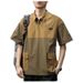 Two-Tone Short Sleeve Zip Polo Shirt For Men, Summer Color-Block Multi-Pocket T-Shirt, Quick-Dry Workwear Turn-Down_voghion.com