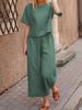 Women's large size suit linen leisure loose solid color suit two-piece suit_voghion.com