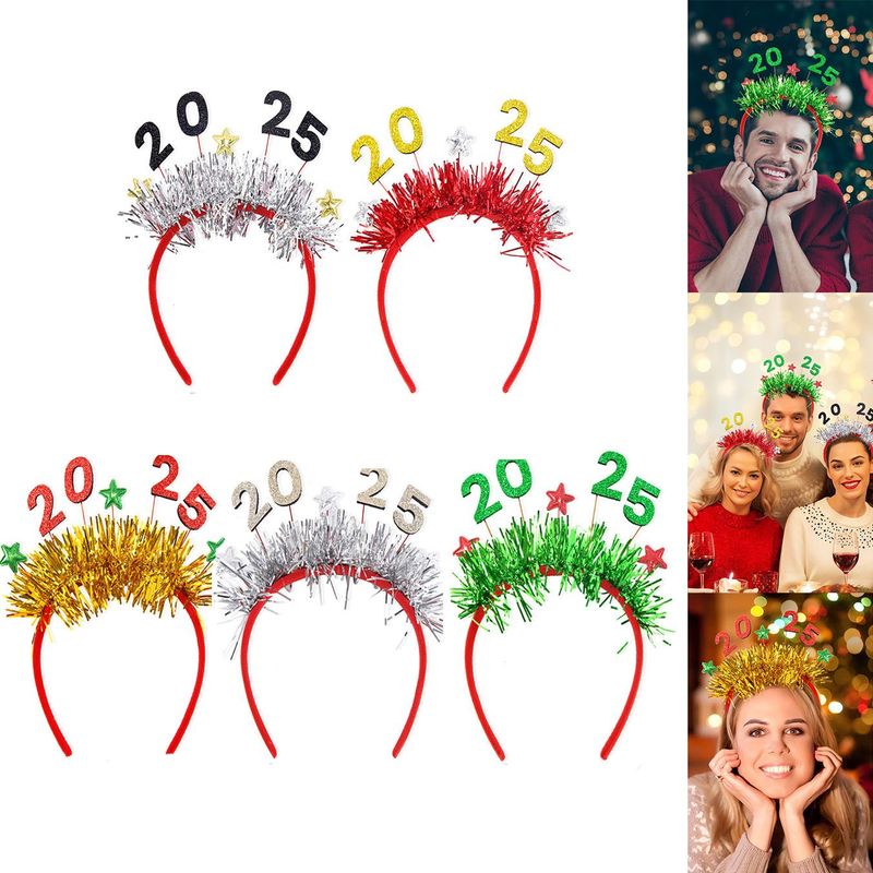 5PCS 2025 New Year Headband New Year's Eve Hat Star Hairbands Christmas Plastic Hair Bands With Sequins For New Year Eve Headpiece Birthday Carnival Party Props Decoration_voghion.com
