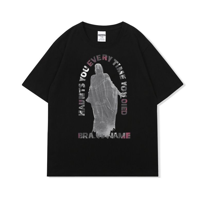 T-shirt da uomo oversize allentata a maniche corte in puro cotone lavato di marca americana di moda_voghion.com