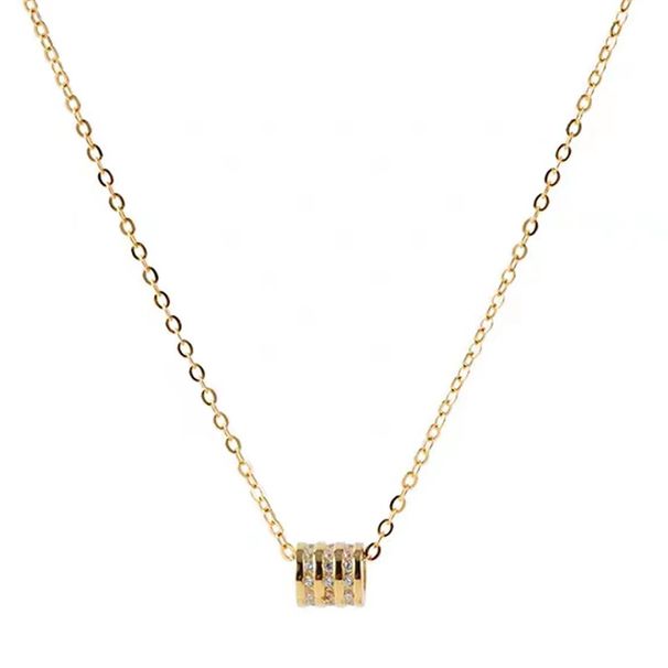 Collier de taille petit incrusté de diamants pour femmes, design de niche de luxe léger de style français, chaîne de clavicule à pendentif rond rotatif_voghion.com