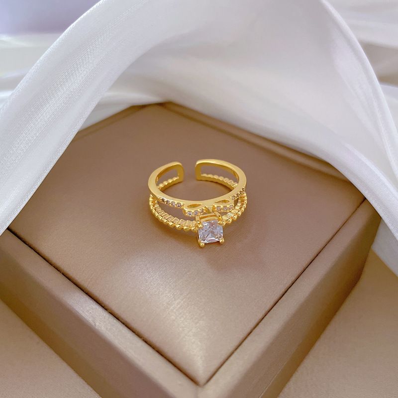【Oro auténtico】 Anillo de diamantes con abertura ajustable, sencillo y hecho a mano, anillo para pareja_voghion.com