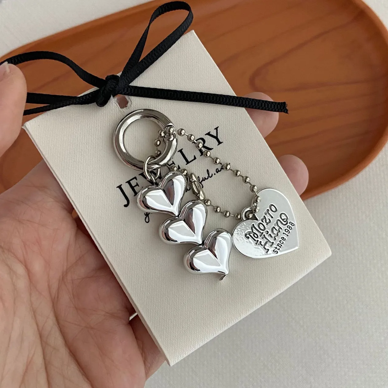 Pendentif en forme de cœur en argent INS Design, accessoire de décoration pour sac à main, téléphone, porte-clés personnalisé_voghion.com