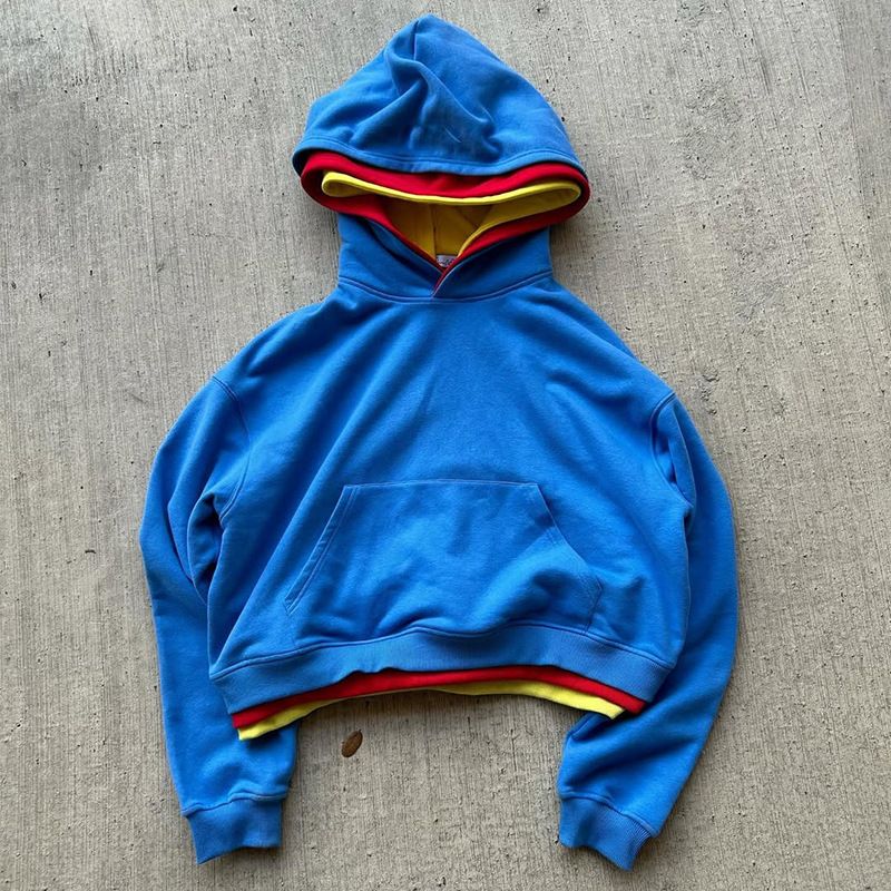 Sweat à capuche unisexe pour homme, design 3 couches, style streetwear, coupe oversize, poche kangourou, polyester anti-plis (bleu, S/M/L/XL)_voghion.com