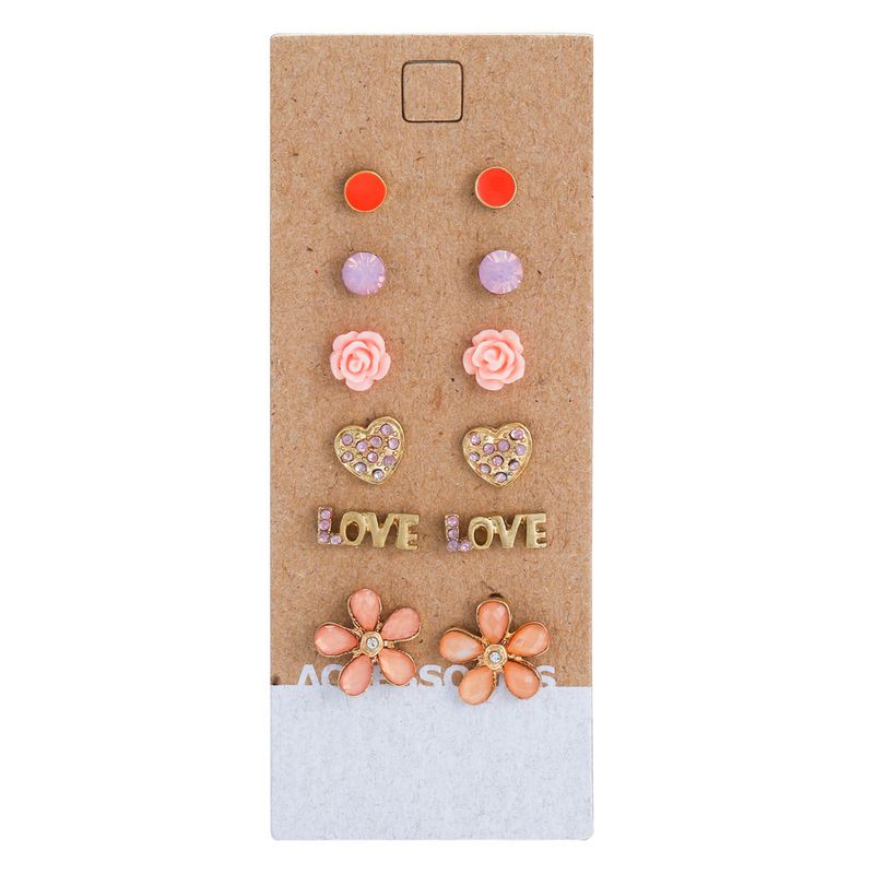 Ensemble de petites boucles d'oreilles géométriques simples en alliage pour femme, présenté sur une carte. Plusieurs paires de boucles d'oreilles assorties._voghion.com