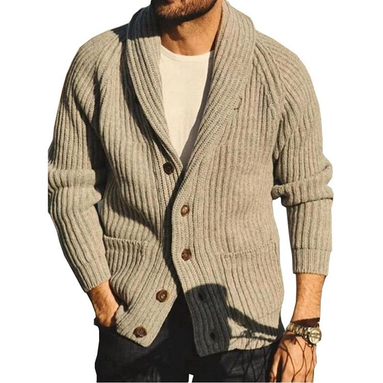 Herrkläder 2024 nya lapel långärmad kofta tröja för män enkelknäppt enfärgad kappa lapeltröja_voghion.com