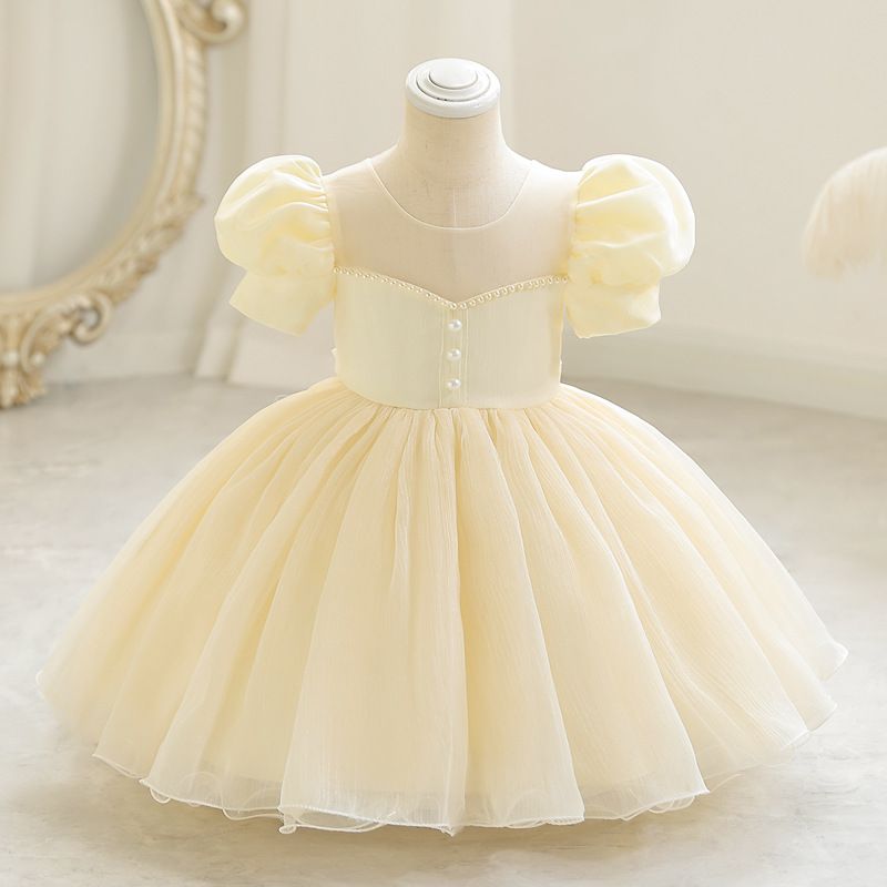 Girls' One Year Old Dress Tutu Skirt Summer Baby Girl Puff Sleeve Princess Dress Children's Rainbow Gradient Dress_voghion.com